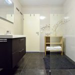 Zwart witte badkamer met een inloopdouche